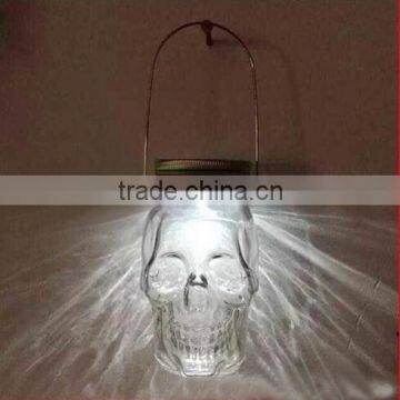 decorative skull head glass jar with solar led tin cap skull LED solar mason jar for halloween