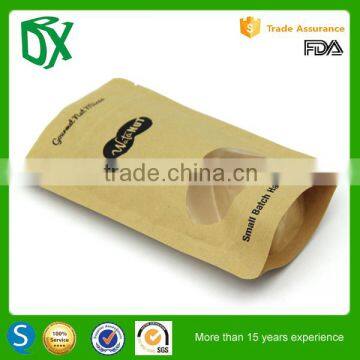 Food packaging kraft paper poly lined bag with window and zipper in china