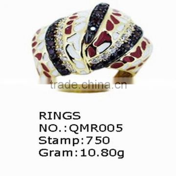 QMR005 Latest Design 18k Gold Fashion Ring With Enamel