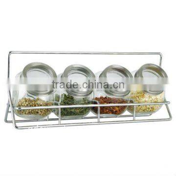 SINOGLASS 4 pc with See through window Lid ball shape clear glass Spice Rack Set