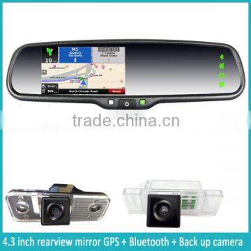 4.3inch Win CE gps navigation rearview mirror + bluetooth + back up camera+touch screen oem mirror