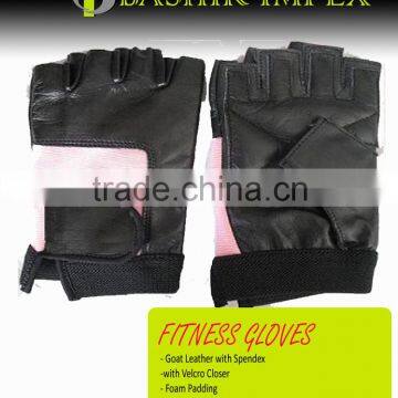 LADIES LEATHER WITH BACK FABRIC BODYBUILDING FITNESS GLOVES, WORKOUT GLOVES, LEATHER GLOVES