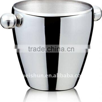 round stainless steel ice bucket with handle