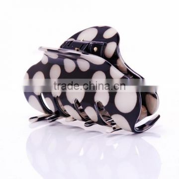 Black with white polka dots print decorative hair claw for women