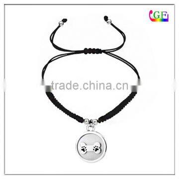 Customized Handmade Charm Zinc Alloy Silver Or Gold Wax Cord bracelet