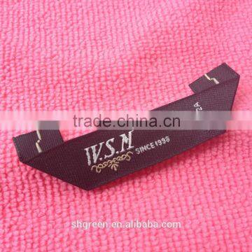 mitre fold weaving clothing label,woven neck tag