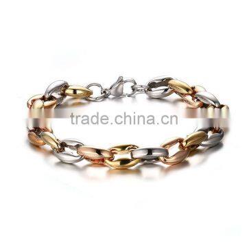 Newest Design Triple Tone 304 Stainless Steel Coffee Bean Bracelet Chain for Men