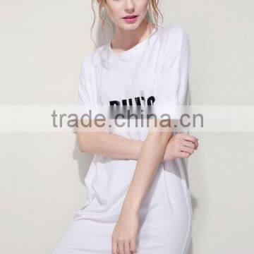 girls casual long t-shirt wholesale pure white t-shirts with letter printed loose long plain white t-shirt