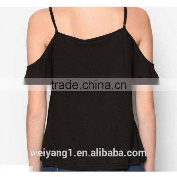 Basic Cold Shoulder Tee Strap Black Woman Off Shoulder Blouses photo-3