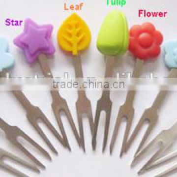 New Design Lovely fruit fork silicone handle stainless steel silicone Fruit fork