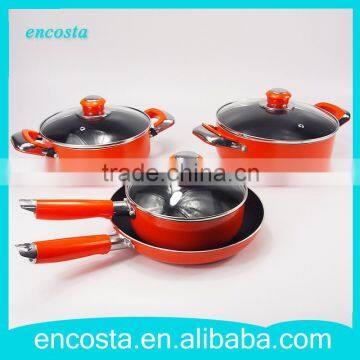 7Pcs Orange Aluminum Non-Stick Cookware Set With Glass Lid