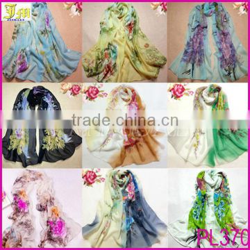 2014 Newest Fashion Flower Peacock Silk Chiffon Neck Scarf Wrap Shawl Stole Neck Wrap Women