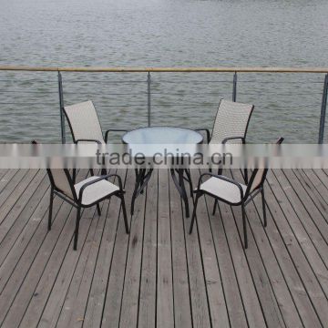 2012 new design outdoor dining tempered glass top table and texitlene chair