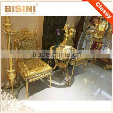 Luxury Italy Baroque Collection Brass 18/24K Gilded Armchair/Louis XV Royal Golden White Leather Decorative Side Chair, MOQ 1 PC photo-4