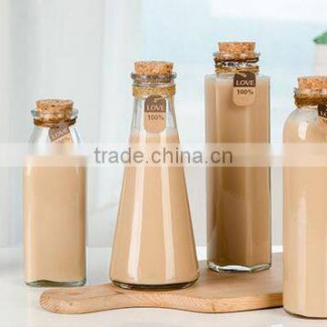 Milky tea glass bottle with cork lid juice glass bottle including cork stopper