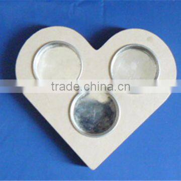 customized unfinished heart shape wooden 3 candle holder for home decor