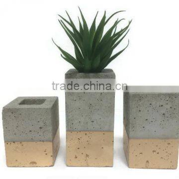 Square natural cement planter for flower pots with holes