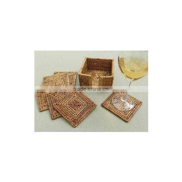Square Rattan Coasters With Holder / Rattan Coasters Rattan Platemat photo-3
