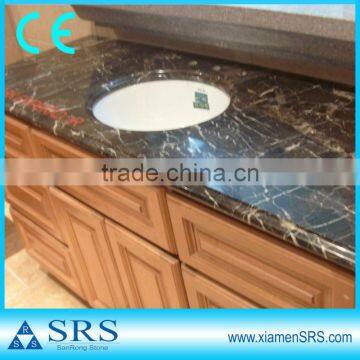 Brown marble vanity top with square ceramic sink