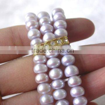 9-10 mm Button Shape Purple Freshwater Pearl Bracelet photo-2