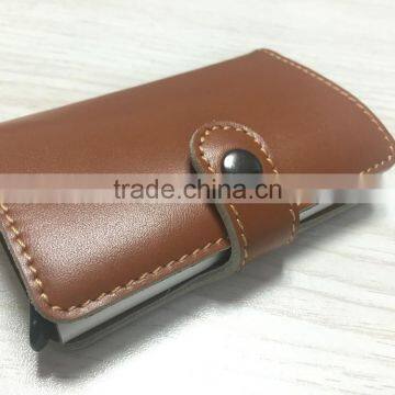 Multi Function Genuine Leather/PU Leather & Aluminum Credit Card Holder Slim Metal RFID Protector Wallet photo-4