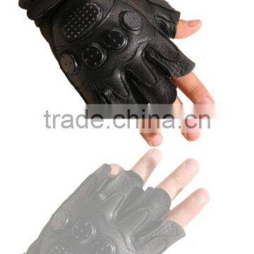 German military black leather half finger gloves