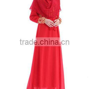 Guangzhou Wholesale Clothing OEM Hijab Style Bright Front Long Sleeve Ten Colors Chiffon Jalabiya With Sash