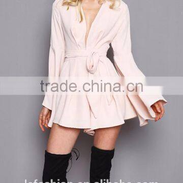 New Arrival Pretty Lovely Long Sleeve v Neckline Pink Romper Playsuits for Women photo-4