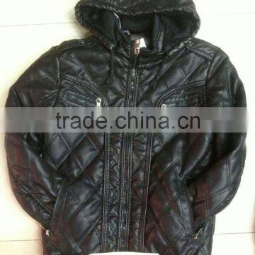 NEWEST TOP FASHION MEN WINTER PU JACKET WITH HOOD