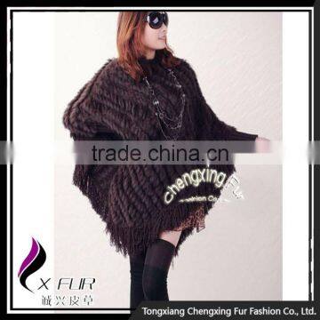 CX-B-37A Fashion Custom Women Sweater Large Rabbit Fur Cape Poncho Shawl