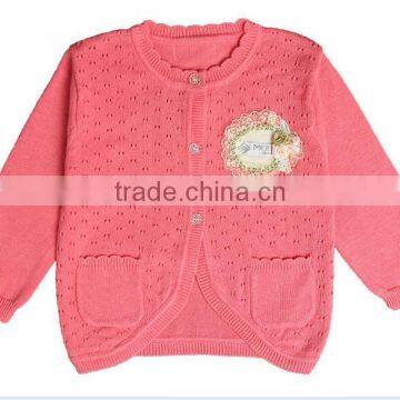 Stylish White Pink Purple Cotton Knitted Baby Girls Sweater Cardigan photo-3