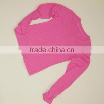 R&H Fashion pure pink round collar girls long puff sleeve t-shirt