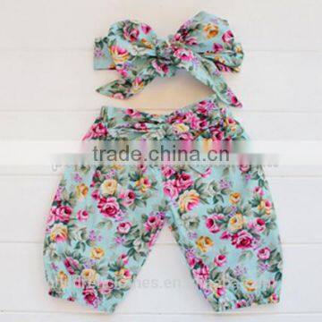 Latest Designs 2 Pieces Floral Breathable Fashion Bow Baby Casual lcing Yoga Pants With Headband