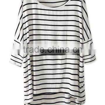 White Breton Striped Slouchy Oversized Tee T-shirt Long Top photo-2