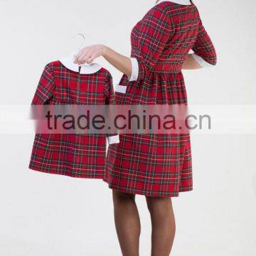 Hot Sale Mom And Daughter Dress Christmas Red Plaid Patry Dress For Mother and Daughter photo-2
