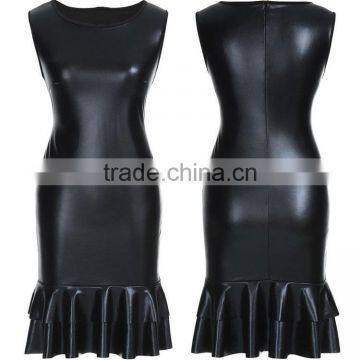 Sexy Women Party Wear Pencil Sleeveless Dress Fashion Leather Back Zipper Dresses 2016 photo-3