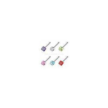 Square Gem Piercing 316l Surgical Stainless Steel Nose Ring Jewelry / Nose Studs For Wedding