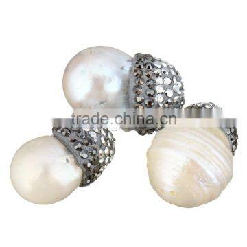 Raw pearls natural freshwater loose pearl beads with rhinestone clay pave