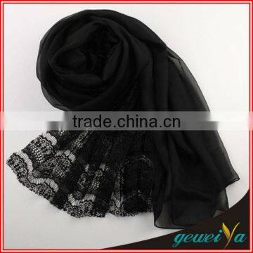 Beautiful Soft Chiffon Black Lace Scarves