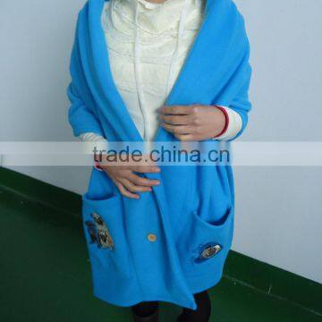 wide scarf with two pockets embroidery dog promotion gift polar fleece women shawl with collar