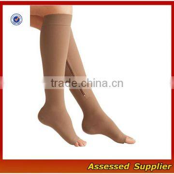 Custom Medical Zipper Compression Sock, Compression Beige Socks, Open Toe Knee Length Calf Sleeves--ZP00114 photo-2