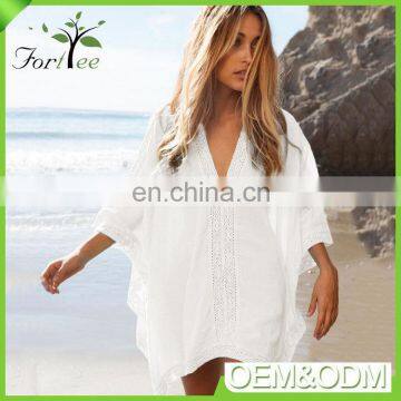 Hot sale new fashion vintage simple style cover up white girls sexy beach dress