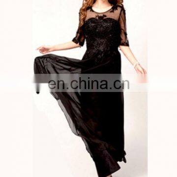 Sexy Applique See Through Women Eleglant Long Evening Dress Formal Gown photo-6