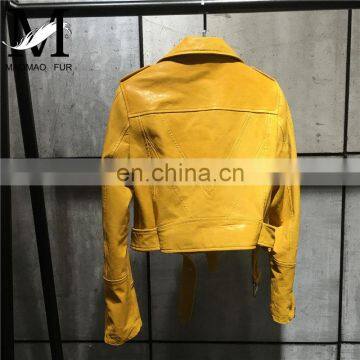 Wholesale Chinese Haining Genuine Leather Coat Woman Red Leather Jacket photo-2