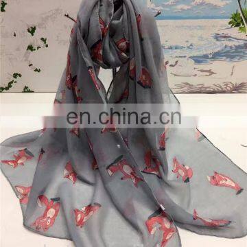 Animal Printed Hijab Shawls Cute Fox Pattern Pashmina Ladies Fashion Chiffon Scarves photo-3