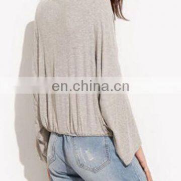 2016 New Design Women Ladies Plain TShirt Long Sleeve Shirt Casual Blouse Tops V Neck Cotton Tee photo-2