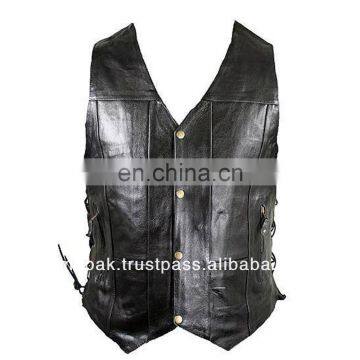 HMB-5140A BLACK LEATHER VEST SIDE LACES VESTS COATS JACKET ON SALE