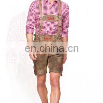 German-Bavarian-Oktoberfest-Trachten-Short-Length-Lederhosen-Men's Leather Shorts antique Corn red