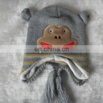 Hand knitted winter animal hat smile monkey pattern