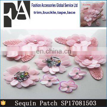 Wholesale 3D Pink Sequin Rhinestone Flower Applique Patches